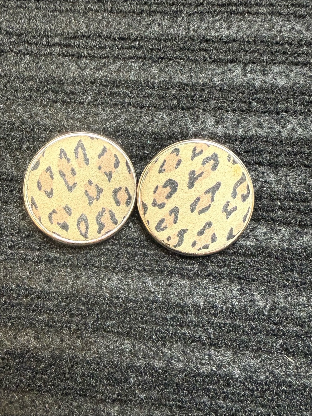 Leopard Print Round clip on Earrings - Beige